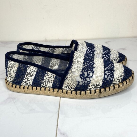Louis Vuitton Blue & White Striped Crochet Lace Flat SEA BREEZE Espadrilles 36.5 - Picture 1 of 12